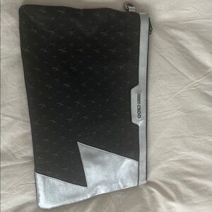 Jimmy Choo Black and Silver Laptop Bag with Two-Tone Design